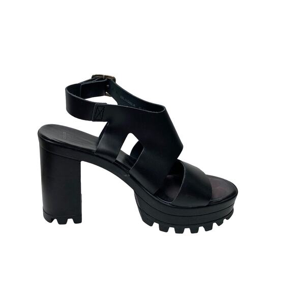 Topshop Y2K Wedge Chunky Platform Sandals Open Toe Black Size 40 USA 8 - Picture 1 of 11